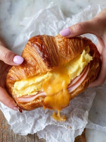 Croissant Breakfast Sandwich with Egg, Turkey, and Cheddar Recipe