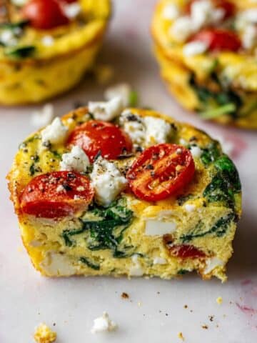 Egg Muffins with Spinach, Bell Peppers, Cherry Tomatoes, and Feta Recipe