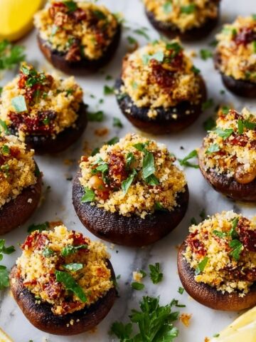 Stuffed Mushrooms with Sun-Dried Tomatoes, Pine Nuts, and Parmesan Recipe