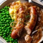 Bangers & Mash with Onion Gravy and Peas Recipe
