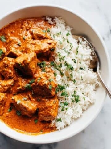 Creamy Chicken Tikka Masala with Cilantro and Rice Recipe