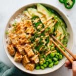 Crunchy Tofu and Edamame Rice Bowl with Spicy Mayo Recipe