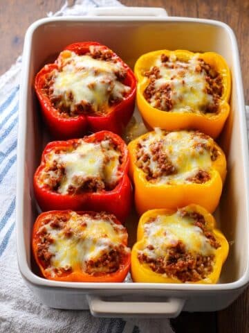 Stuffed Peppers with Ground Beef, Rice, and Melty Cheese Recipe
