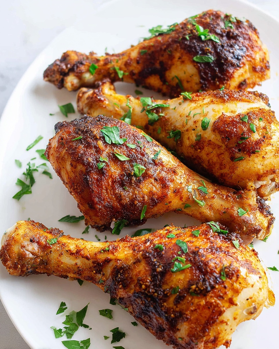 Five grilled chicken drumsticks with a dark, spicy, and slightly charred crust are arranged on a round white plate. Each drumstick shows a rich blend of deep brown and blackened spots from the grilling, with visible oil and spice residue creating a shiny, moist texture on the skin. The plate rests on a white marbled surface, highlighting the dark colors of the chicken with a clear, clean background. photo taken with an iphone --ar 4:5 --v 7