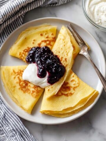 Swedish Pancakes with Lingonberry Jam and Whipped Cream Recipe