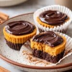 Mini Pumpkin Cheesecakes with Cocoa Crust and Chocolate Ganache Recipe