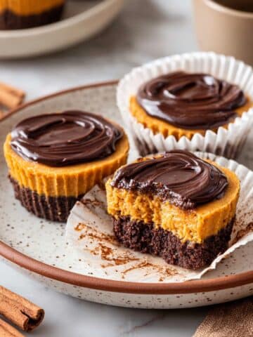 Mini Pumpkin Cheesecakes with Cocoa Crust and Chocolate Ganache Recipe