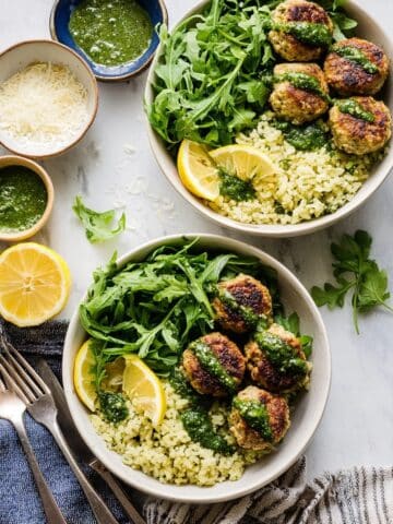 Lemon Herb Turkey Meatballs with Basil Vinaigrette Recipe