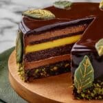 Dubai Chocolate Mousse Cake with Pistachio Insert and Gold-Gloss Glaze Recipe