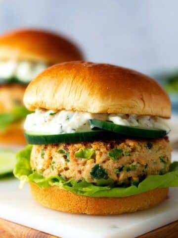 Fresh Salmon Burgers with Tzatziki Dressing Recipe