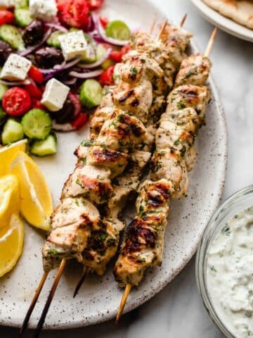 Greek Chicken Souvlaki Skewers with Tzatziki Sauce Recipe