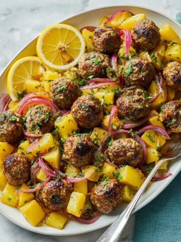 Greek Meatballs and Potatoes with Ladolemono Sauce Recipe