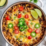 Taco Rice Skillet with Black Beans, Corn, and Melted Cheese Recipe