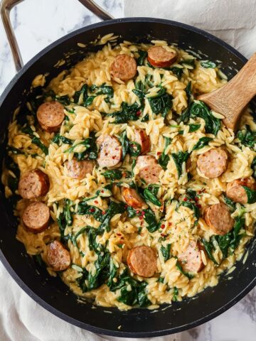 Creamy Chicken Sausage Orzo Skillet Recipe