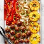 Sheet Pan BBQ Meatballs with Roasted Pineapple, Peppers, and Onions Recipe
