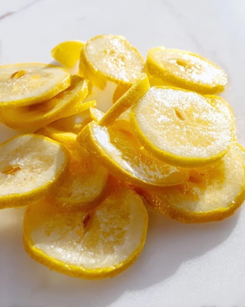 A pile of thin lemon slices arranged casually on a white marbled surface, showing the bright yellow skin and translucent pale yellow flesh with visible lemon seeds inside some slices, the texture looks fresh and slightly wet from the lemon juice, the slices overlap each other in a scattered way, some edges are curled slightly from being cut, soft natural light highlights the shiny, juicy look of the lemons photo taken with an iphone --ar 4:5 --v 7