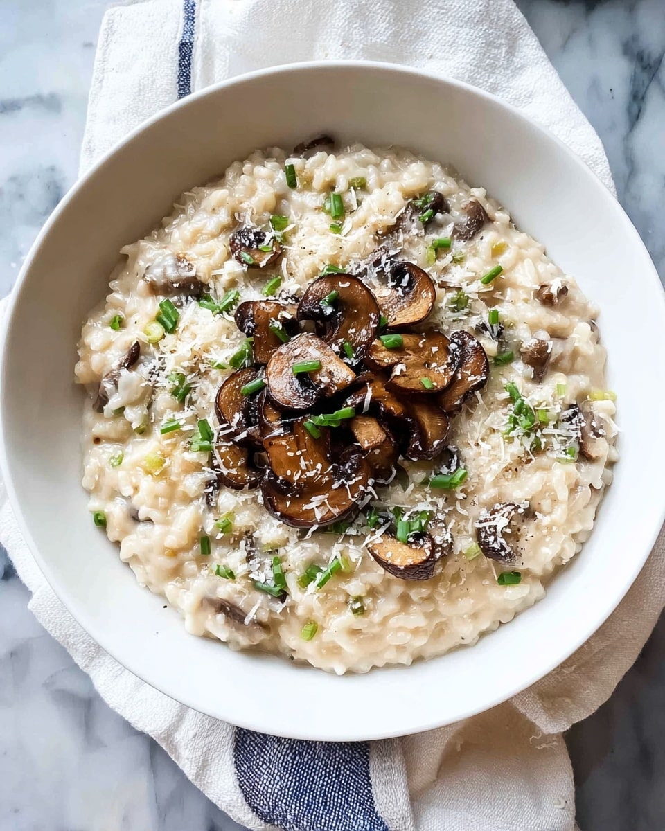 The image shows four stages of cooking mushroom risotto in a metal pot. The first stage has a layer of chopped brown mushrooms with white flesh, spread evenly at the bottom. The second stage shows white rice grains mixed with the mushrooms, with a silver spoon stirring from the top right. The third stage has a creamy white liquid covering the mushrooms and rice softly, appearing like broth or milk. The last stage shows a creamy textured risotto with cooked rice and mushrooms fully mixed, appearing thick and creamy with small brown mushroom pieces visible. The surface under the pot is white marbled texture. photo taken with an iphone --ar 4:5 --v 7