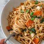Spicy Gochujang Udon Noodles with Crispy Tofu, Carrots, and Bok Choy Recipe