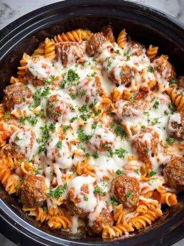 Cheesy Crockpot Meatball Pasta Recipe